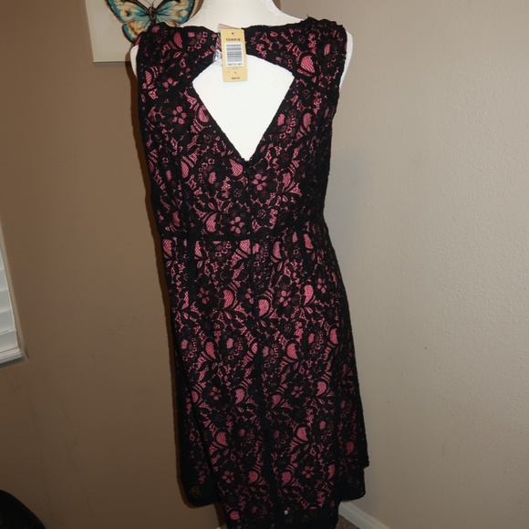 NWT Torrid Pink Black Lace Dress L/12 - Picture 5 of 6